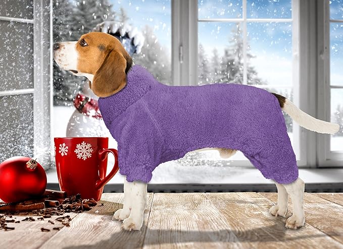 Fuzzy Dog Pajamas Turtleneck Dog Clothes Warm Soft Cozy Lightweight Dog Pjs Dog Sweaters for Small Dogs(Purple-S/M)