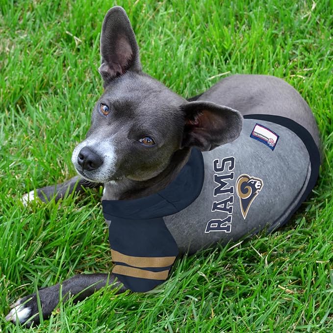 PET Hoodie T-Shirt for Dogs & Cats. NFL Los Angeles Rams Football Licensed Dog Hoody Tee Shirt, X-Small Sports Hoody T-Shirt for Pets Licensed Sporty Dog Shirt