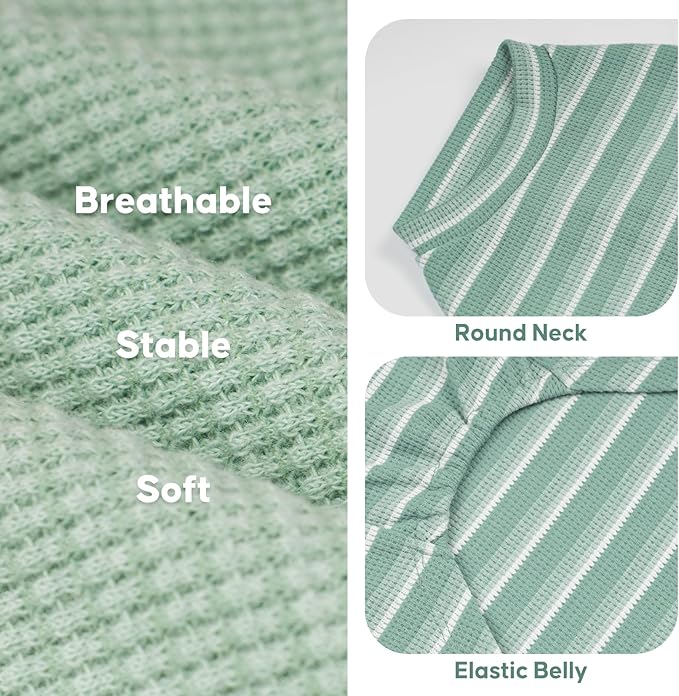 KYEESE 2Pack Waffle Dog Shirts for Small Dogs Stretchy Dog T-Shirts Lightweight Pet Tank Top Sleeveless Striped Dogs Shrit Vest Breathable, Large, Green+Striped
