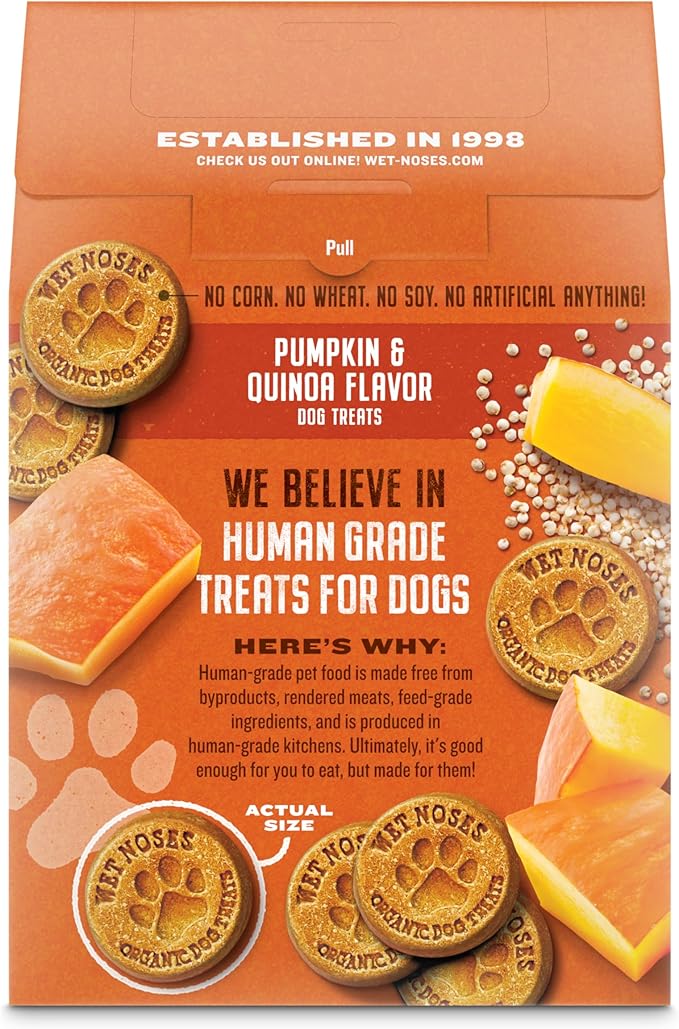 Wet Noses Organic Crunchy Dog Treats – All-Natural, Human-Grade, Non-GMO, Healthy Training & Delicious Snacks for Dogs, for All Dog Sizes & Breeds – Pumpkin & Quinoa, 14oz (2 Pack)