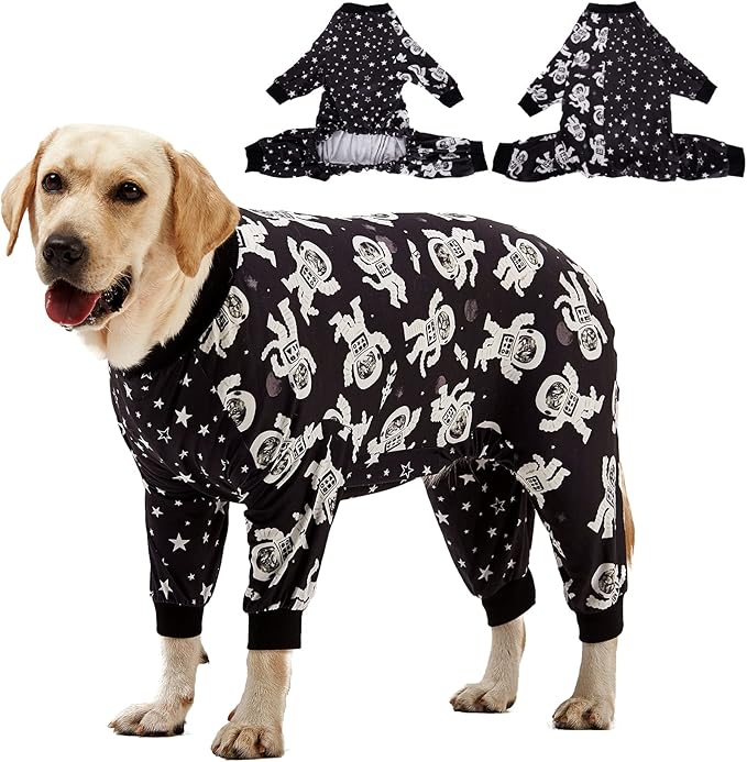 LovinPet Labrador Clothes - Large Dogs, Slim fit, Lightweight Pullover, Dog PJ's, Full Coverage Dog Pajamas, Outer Space Astronaut Print, Pitbull/Large Breed PJ's/Medium