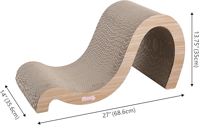 THE LICKER STORE CSR1013C Kona 27" Modern Cardboard Double-Sided Wave Cat Scratcher with Catnip, Oak Wood