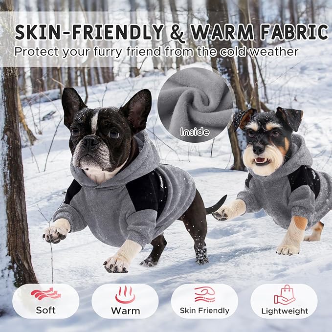 Dog Hoodie with Fleece Lining - Premium Winter Warm Dog Sweater for Small, Medium Dogs, Puppy - Dogs Sweatshirt Contrast Color Design (Grey&Black, M)