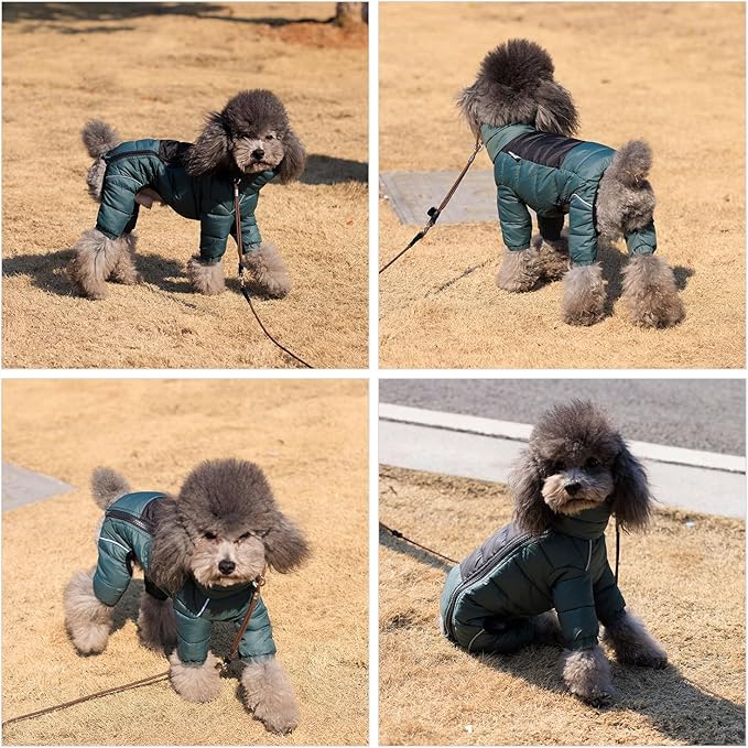 Lovelonglong Dog Coat, 4 Legs Covered Waterproof Windproof Reflective Warm Dog Vest, Zippered Adjustable ArmyGreen XL