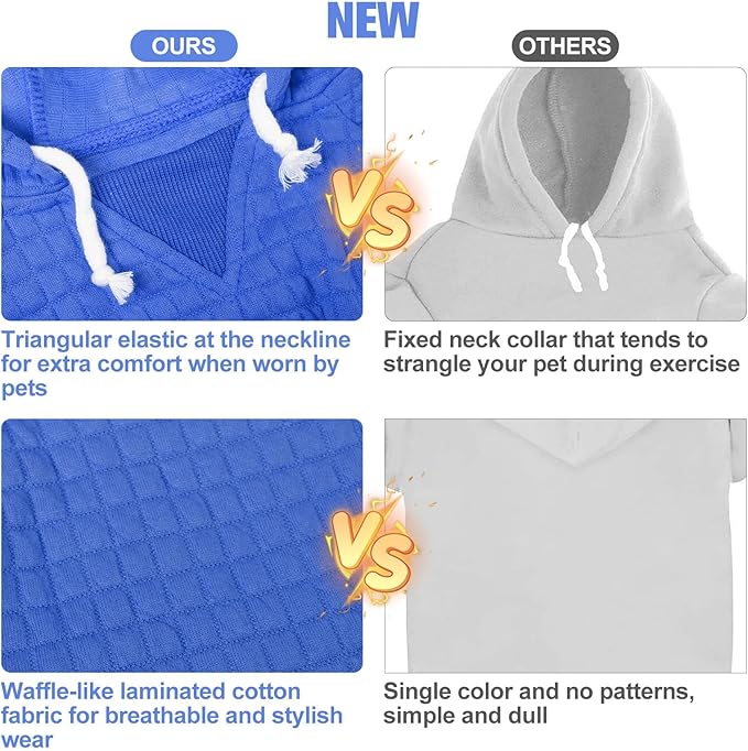 BEAUTYZOO Small Dog Hoodie Sweater with Pockets, Dog Clothes for Small Medium Dogs Boy Girl, Waffle-like Laminated Cotton Pet Coats with Hat and Leash Hole, All Weather Coat for Puppy Doggie Chihuahua