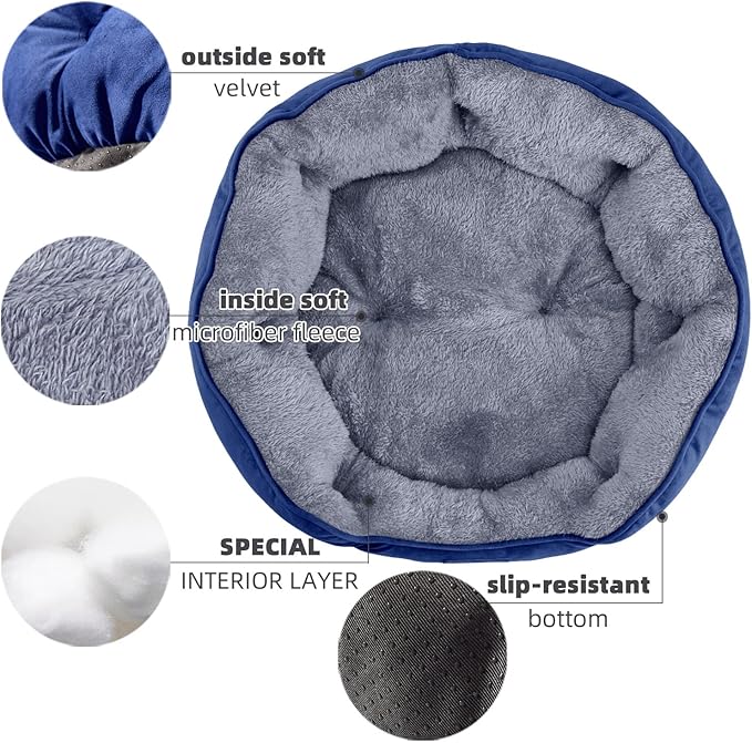 Asvin Medium Dog Bed for Medium Dogs, Large Cat Beds for Indoor Cats, Pet Bed for Puppy and Kitty, Extra Soft & Machine Washable with Anti-Slip & Water-Resistant Oxford Bottom, Blue, 25 inches