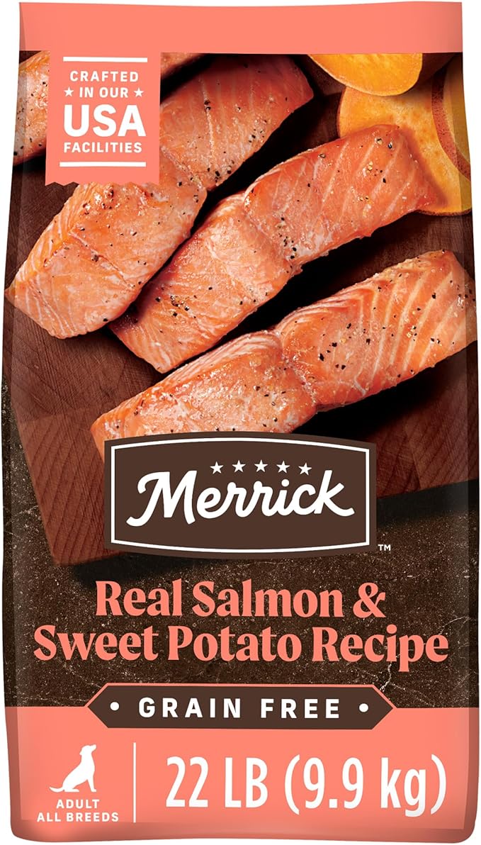 Merrick Premium Grain Free Dry Adult Dog Food, Wholesome And Natural Kibble With Real Salmon And Sweet Potato - 22.0 lb. Bag