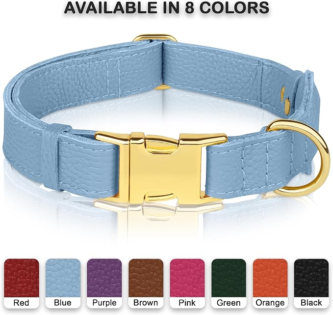 Leather Airtag Dog Collar - Soft Tracking Dog Collar with Apple AirTag Holder and Metal Buckle - Safety GPS Pet Collars for Small Medium Large Dogs Puppy Pink Red (Cornflower, L, 17"-21" Neck Fit)