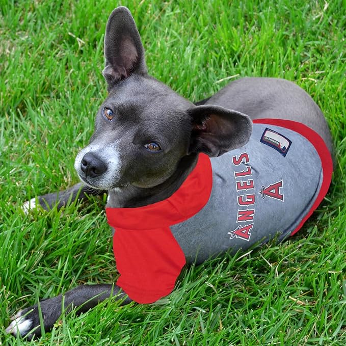 MLB Hoodie Shirt for Dogs & Cats - Los Angeles Angels Dog Hooded T-Shirt, Small. - MLB Team Color Hoody Vest for Baseball Fans