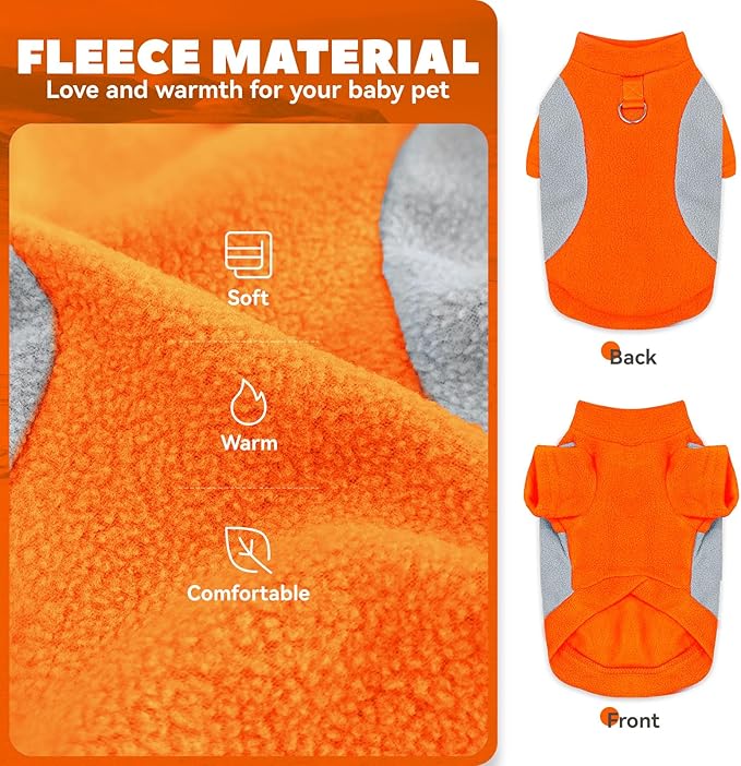 Small Fleece Dog Sweater with Leash Ring Soft Warm Fall Winter Dog Clothes Cute Cat Apparel Puppy Sweaters Classic Pullover Doggy Sweatshirts Chihuahua Costumes Cat Outfits(Orange,XS)