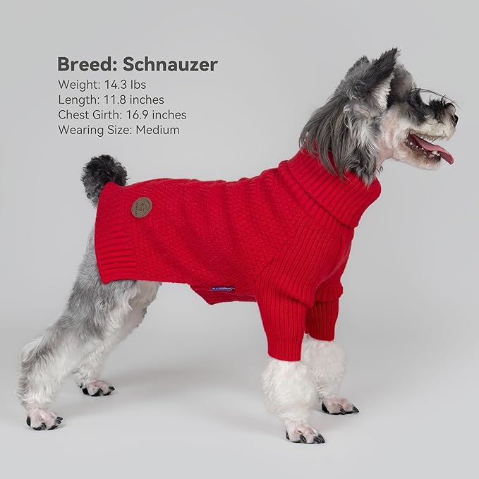 cyeollo 2XL Dog Christmas Sweater, Warm Stretchy Sweaters for Large Dogs Girl, Pullover Knitted Thermal Winter Big Dog Clothes with Sleeves, Turtleneck Pet Beagle Border Collie Apparel, Red XXL