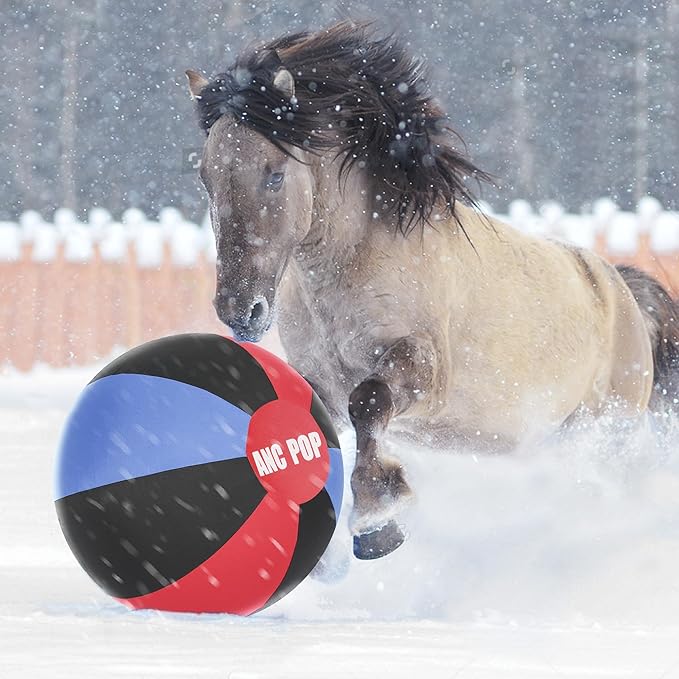 Herding Ball for Dogs Horse Ball& Cover 25" for Horses Large with Hand Pump for Play, Red and Blue and Black