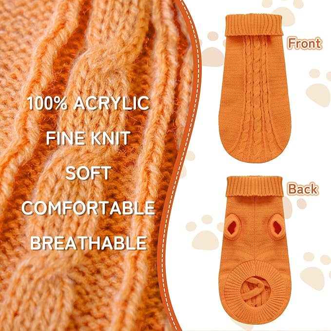 Knitted Dog Sweater for Small Dogs, Pullover Turtleneck Pet Sweaters, Winter Dog Clothes, Warm Soft Winter Holiday Cat Sweater, Orange, M