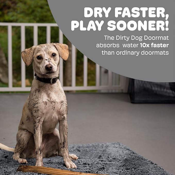 Dog Gone Smart Dirty Dog Doormat - Fast Drying Rug with Super Gripper Backing for Clean Floors - Super Absorbent and Machine Washable Mat for Muddy Paws - Mist Grey | Super Gripper Backing for Clean Floors - Absorbent Microfiber and Machine Washable Ma...