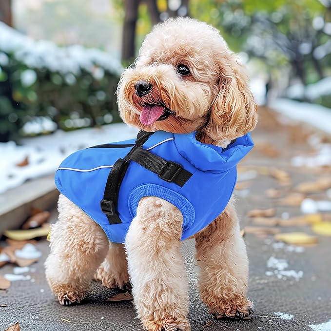 Dog Winter Coat Reflective Water-Resistant Jacket, Fleece Lined Windproof Puppy Coat with Back Zipper & D-Ring, Cold Weather Dog Coats for Small Medium Dogs (XL, Blue)