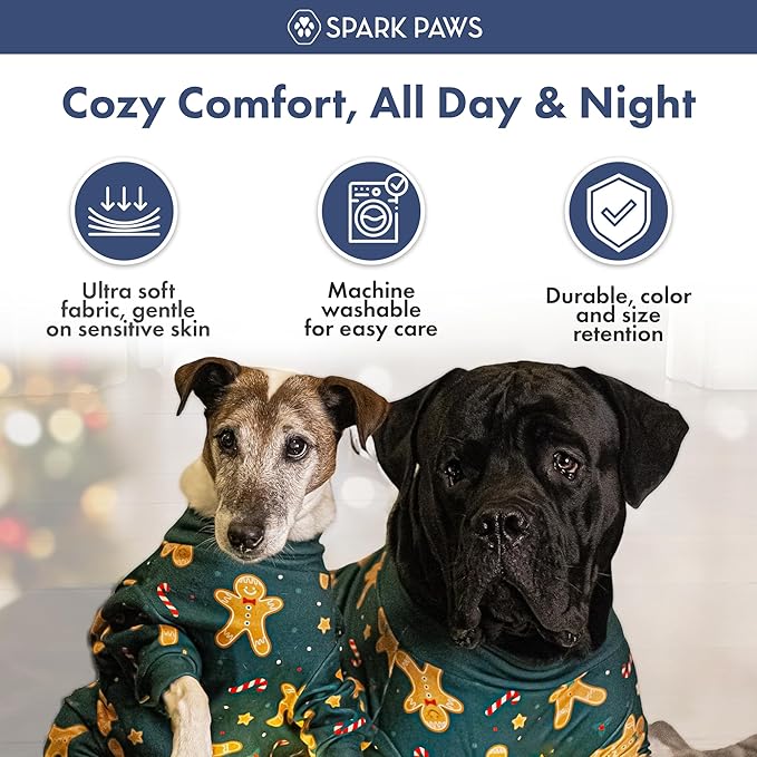 Spark Paws Dog Christmas Pajama, Dog Recovery Suit Male, Onesie, Ultra-Soft and 4-Way Stretch, for Small Medium and Large Breeds - Gingerbread Man - L