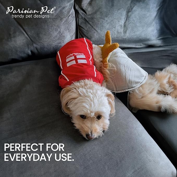 Parisian Pet Dog Jersey – Embroidered England Mesh Fabric Soccer & Sportswear – Lightweight Football Olympic Pet Clothes for Large Dogs - L