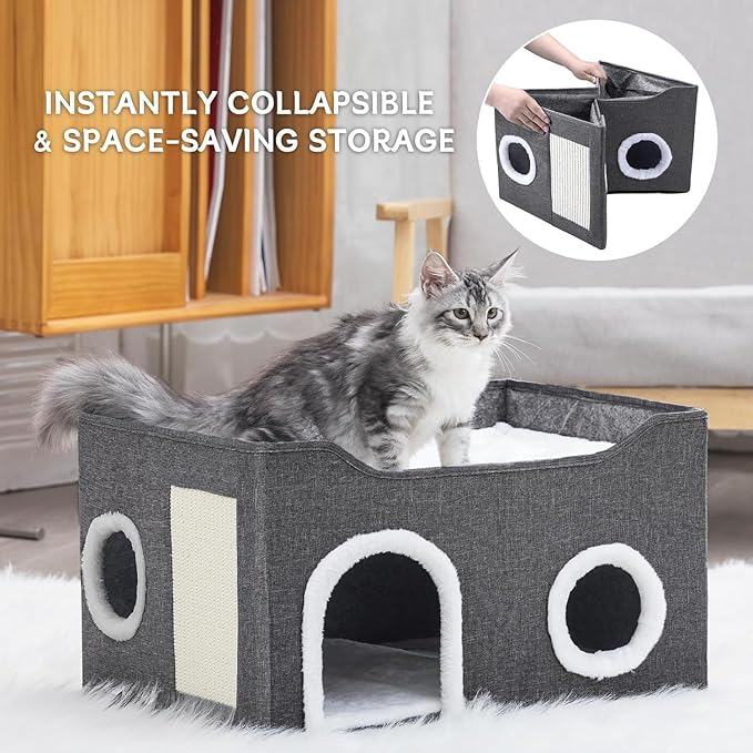 Gosipeya Cat House for Indoor Cats – Foldable Cat Cave & Covered Cat Bed, Cozy Hideaway for Small Pets and Large Cats (23.6"x16"x12.8"),Dark Grey