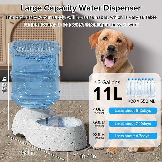 Kenond 3 Gallon Large Dog Water Dispenser, Automatic Gravity Water Bowl