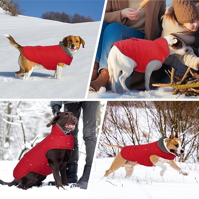 MIGOHI Warm Dog Winter Coat - Winter Dog Jacket, Reflective Windproof Fleece Vest with Leash Hole and Furry Collar