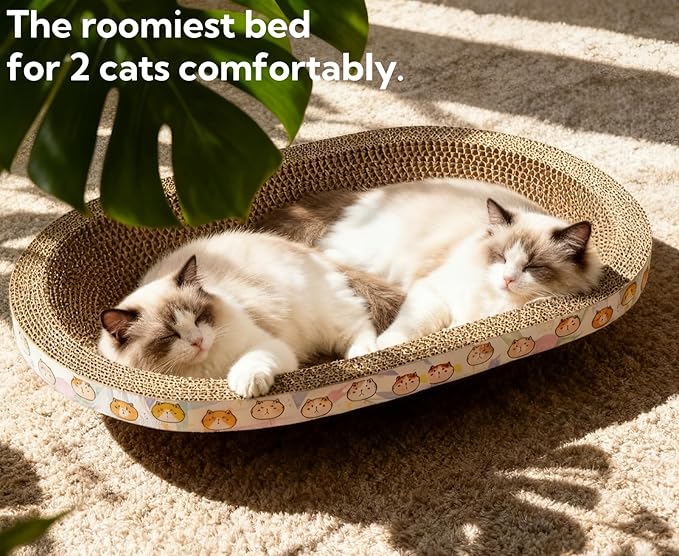 Spindro 5 Pack Large Cat Scratcher Cardboard, Oval Cat Scratcher Bed Cat Scratch Pad Board Lounge Couch for Indoor Cats Bowl Shaped Cat Scratching Post Nest for Cats Grinding Claw Furniture Protector
