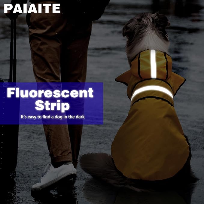 Paiaite Dog Raincoat: Hooded Slicker Poncho, Durable Waterproof Jacket with Reflective Stripes for Safety, Convenient Leash Hole Adjustable Fit, Perfect for Small, Medium Large Dogs Blue Camo 2XL