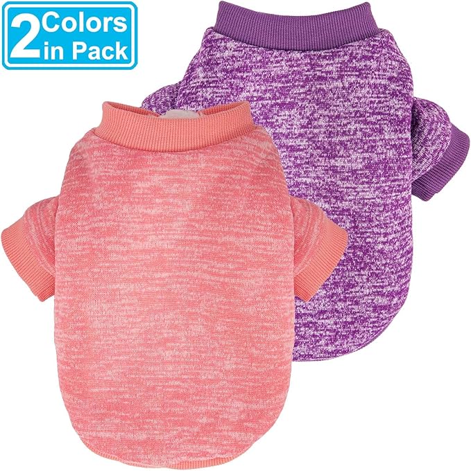 Dog Sweater, Dog Sweaters for Small Dogs, 2, 3 Pack Warm Soft Pet Clothes for Puppy, Medium Large Cat, Dogs Girl or Boy, Dog Shirt for Winter Christmas (Coat Pink+Purple, X-Small)