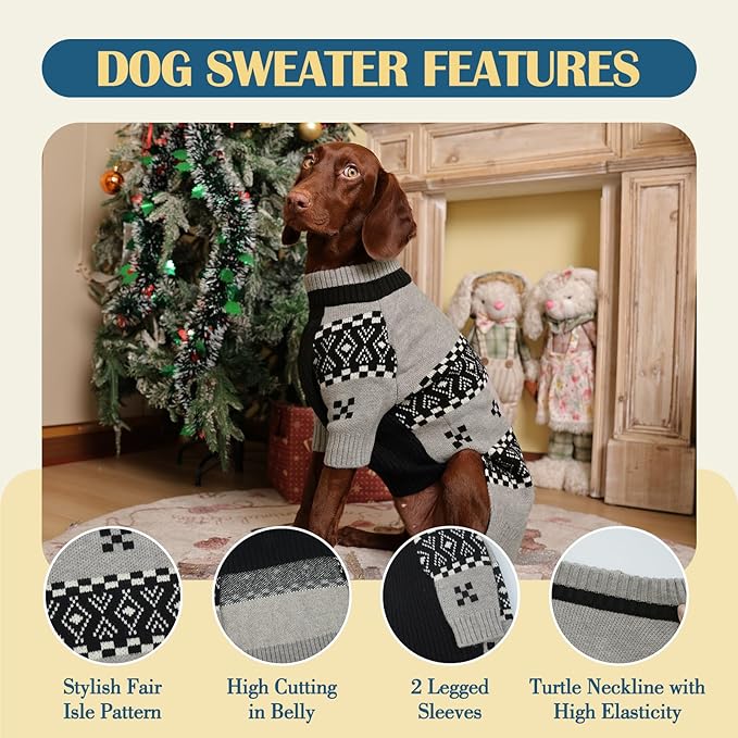 ROZKITCH Dog Sweater for Small Dogs, Cozy Cable Knit Turtleneck Winter Sweater, Warm Pet Clothes for Cat & Small Dogs West Highland White Terrier Grey M