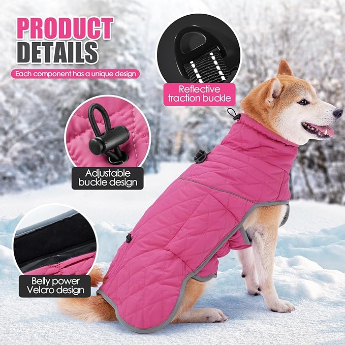 Dog Winter Coat,Waterproof Dog Pullover Jumpsuit,Windproof Jacket for Small Medium Large Dog.High Collar Adjustable Dog Snow Vest(Mediuml,Pink)