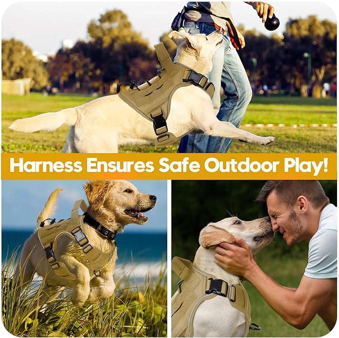 Heavy-Duty Tactical Dog Harness for Large Dogs, No Pull Adjustable Reflective Pet Vest with Molle System, K9 Military-Grade Control for Service Training, Outdoor & 10+ Breeds, Khaki, Small