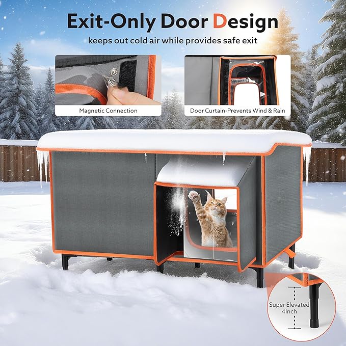 SIWA MARY Heated Cat House for Outside in Winter, Weatherproof Outdoor Cat House with Cat Heating Pad, Waterproof &Safe Escape Door, Insulated Cat Shelter with Heater for Feral Barn Cats Kitty