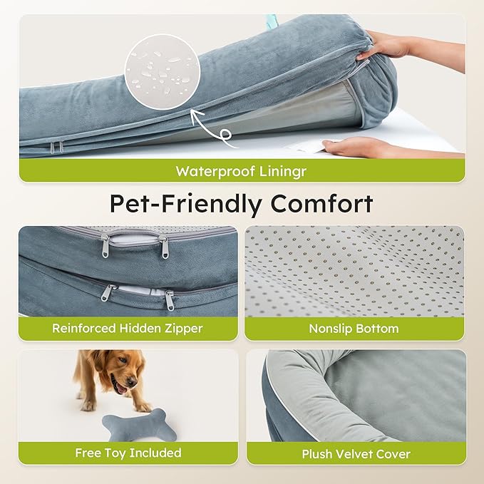 CWAWZ Jumbo Orthopedic Dog Bed, Big Dog Beds for Extra Large Sized Dogs with Full-Surround Bolsters, Dual-Sided Dog Cooling Bed with Memory Foam, Washable Pet Sofa Couch with Nonslip Bottom, Dark Grey