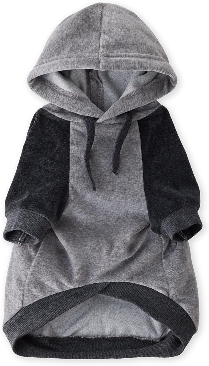 Cooper II Organic Cotton Velour Dog Hoodie Pet Coat for Small, Medium and Large Dogs, Heather Gray Color Block, Small (10-25 lbs)