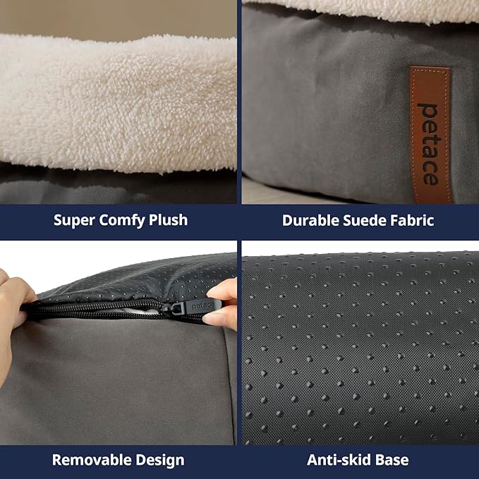 Petace Self Warming Cat Bed, 17.7" x 13.7" Anti-Slip Soft Round Thermal Pet Cushion Bed for Kittens, Cats, Puppies and Small Dogs, Gray