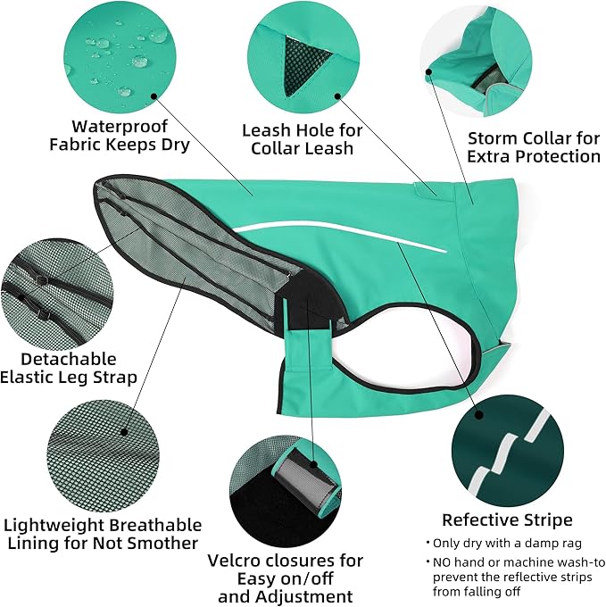 Mile High Life Dog Raincoat, Adjustable Waterproof Reflective Rain Jacket for Small Medium Large Dogs, Lightweight Breathable Pet Rain Coat with Leash Hole(Green,XXS Chest 16-19")