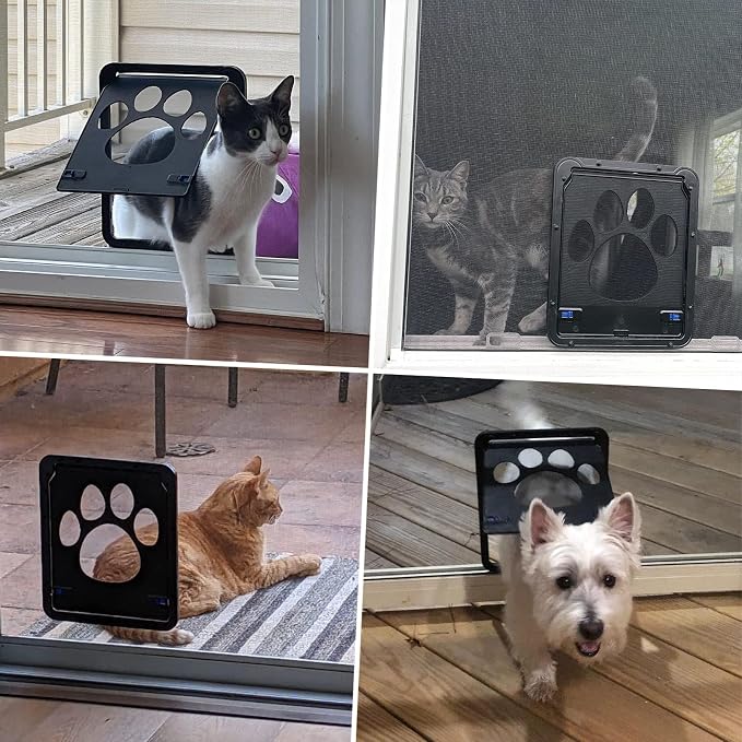 Dog Screen Door, 8"×10.2" Cat Door for Window Screen, Magnetic Closure Dual-Side Lockable Small Pet Door for Cats & Small Dogs, Easy to Install, Black