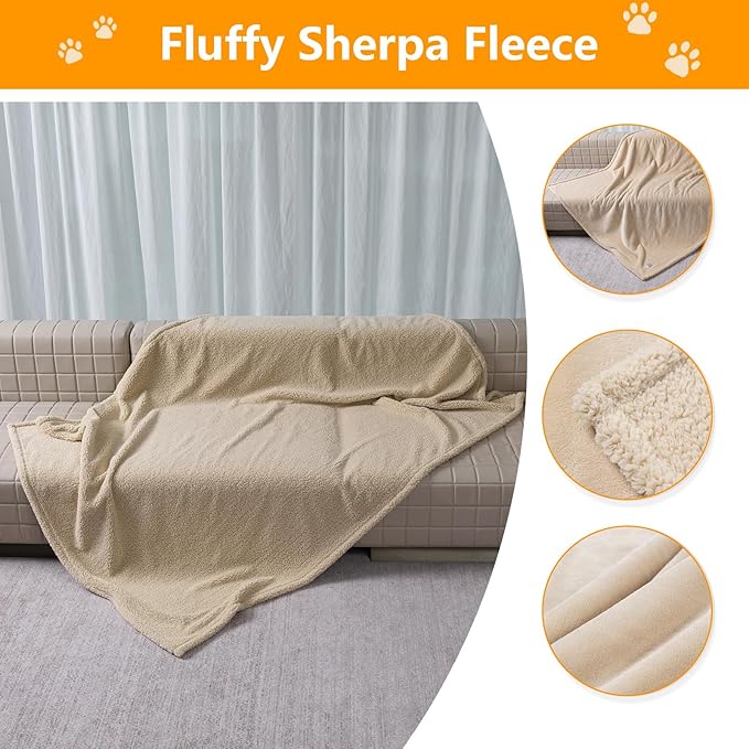 Maidewow Waterproof Dog Blanket Reversible Pet Bed Cover Puppy Fluffy Cream Blankets Leakproof Sofa Couch Cover Cat Pet Blanket for Warm Washable-XXL