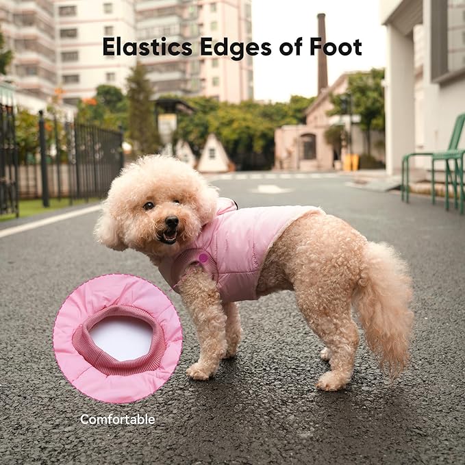 Fleece Lining Dog Hoodie with Harness Built in,Extra Warm Medium Dog Jacket in Winter Doggie Coats with Hooded,Light Pink L