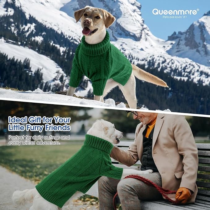 Queenmore XSmall Dog Sweater, Soft Knitted Dog Sweater Christmas Clothing, Turtleneck Pullover Puppy Sweaters for Dogs Girls Boys, Cozy Pet Knitwear for Teacup, Chihuahua(Green, XS)