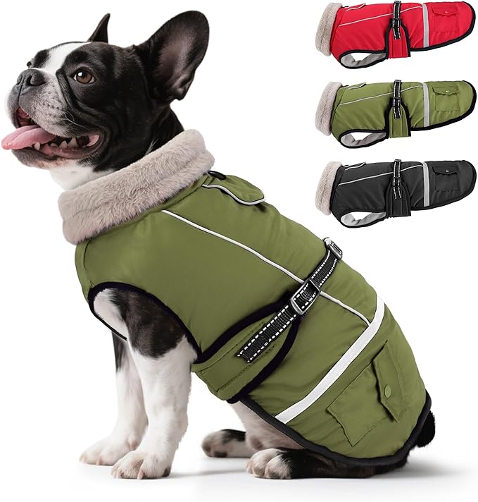 Dog Coat, Warm Dog Winter Coat Reflective Jacket Waterproof Fleece Vest, Pet Jacket Cozy for Cold Weather, Dogs Snowsuit Windproof, Adjustable Buckle for Small Dogs