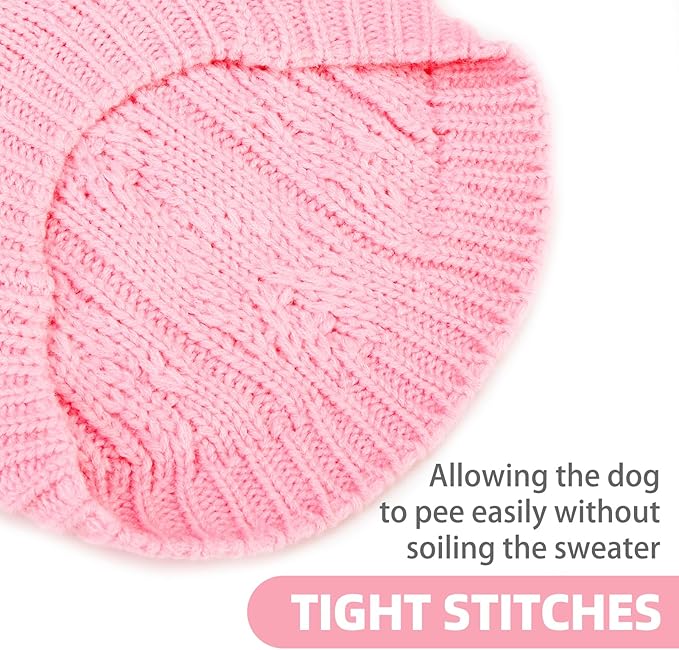 PUPTECK Dog Sweater, Turtleneck Warm Knitted Pullover Coat, Thick Cable Knitwear Clothes in Winter, Pet Apparel Outfits for Large Dogs, for Cold Weather Indoor & Outdoor, Pink L