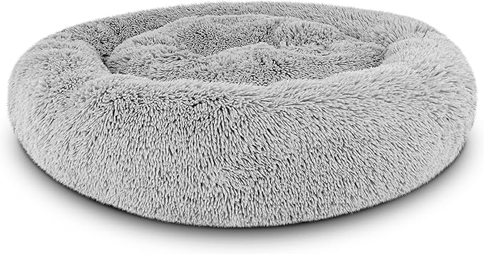 The Dog's Bed Large Silver Grey Fur Calming Nest Bed, Veterinary Approved