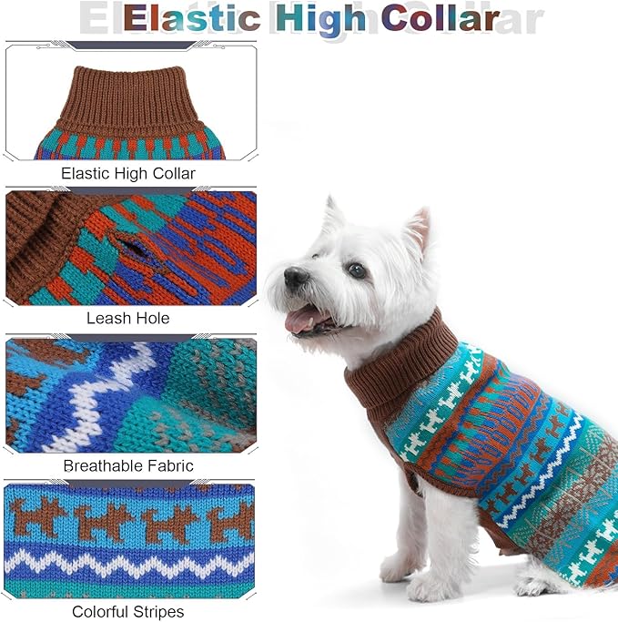 Mihachi Dog Sweater - Winter Coat Apparel Clothes with Colorful Stripes for Cold Weather