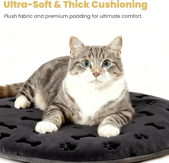 PetTemp Pet Heating Pad for Cats Dogs Indoor & Sheltered Outdoor Waterproof Heated Cat Bed Heated Dog Bed Chew Resistant Cord Constant Temperature Gray Paw Print Round 16 Inch