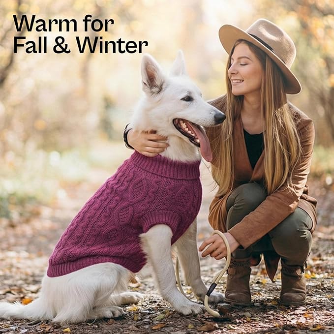 Parisian Pet 'Cable Knit' - Warm & Stylish Pet Sweater in Raspberry for Dogs & Cats - Valentine's Day