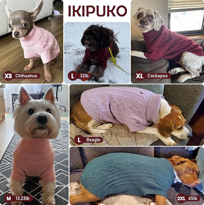 PeacockGreen Classic Dog Knit Sweater - Warm Holiday Turtleneck for Large Dogs, Easy On & Off with Harness Hole - Dachshund, Frenchie