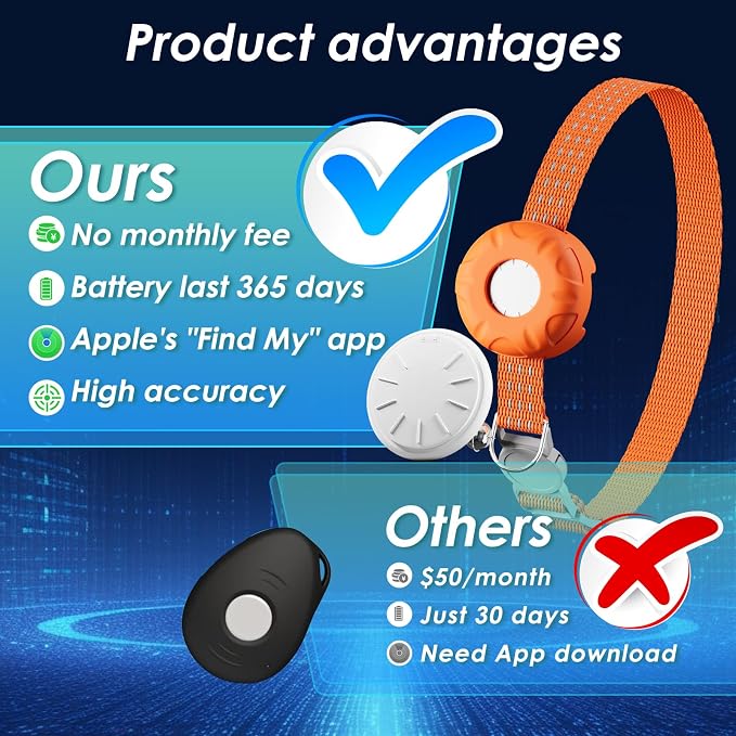 GPS Tracker for Cats (iOS Only), MINI Cat Tracker, Real-Time Location Pet Tracker, No Monthly Fee GPS Tracker, Compatible with Apple Find My,Anti-Lost Smart Tag (Orange)