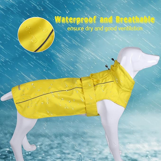 Adjustable Waterproof Dog Raincoat for Dogs,Lightweight Pet Rain Jacket Puppy Clothes with Reflective Strip for Small Medium Large Dogs (Yellow, X-Large)