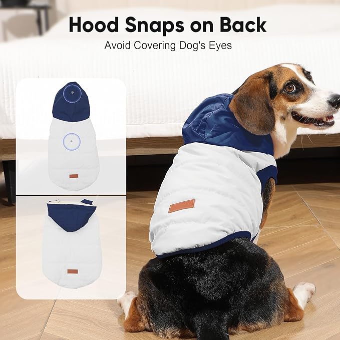 Fleece Lining Extra Warm Dog Hoodie in Winter for Medium Dogs Jacket Pet Coats with Hooded,Beige and Blue L