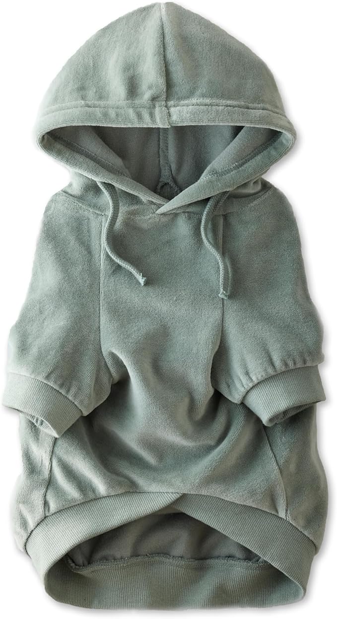 Cooper II Organic Cotton Velour Dog Hoodie Pet Coat for Small, Medium and Large Dogs, Sage, X-Large (55-80 lbs)
